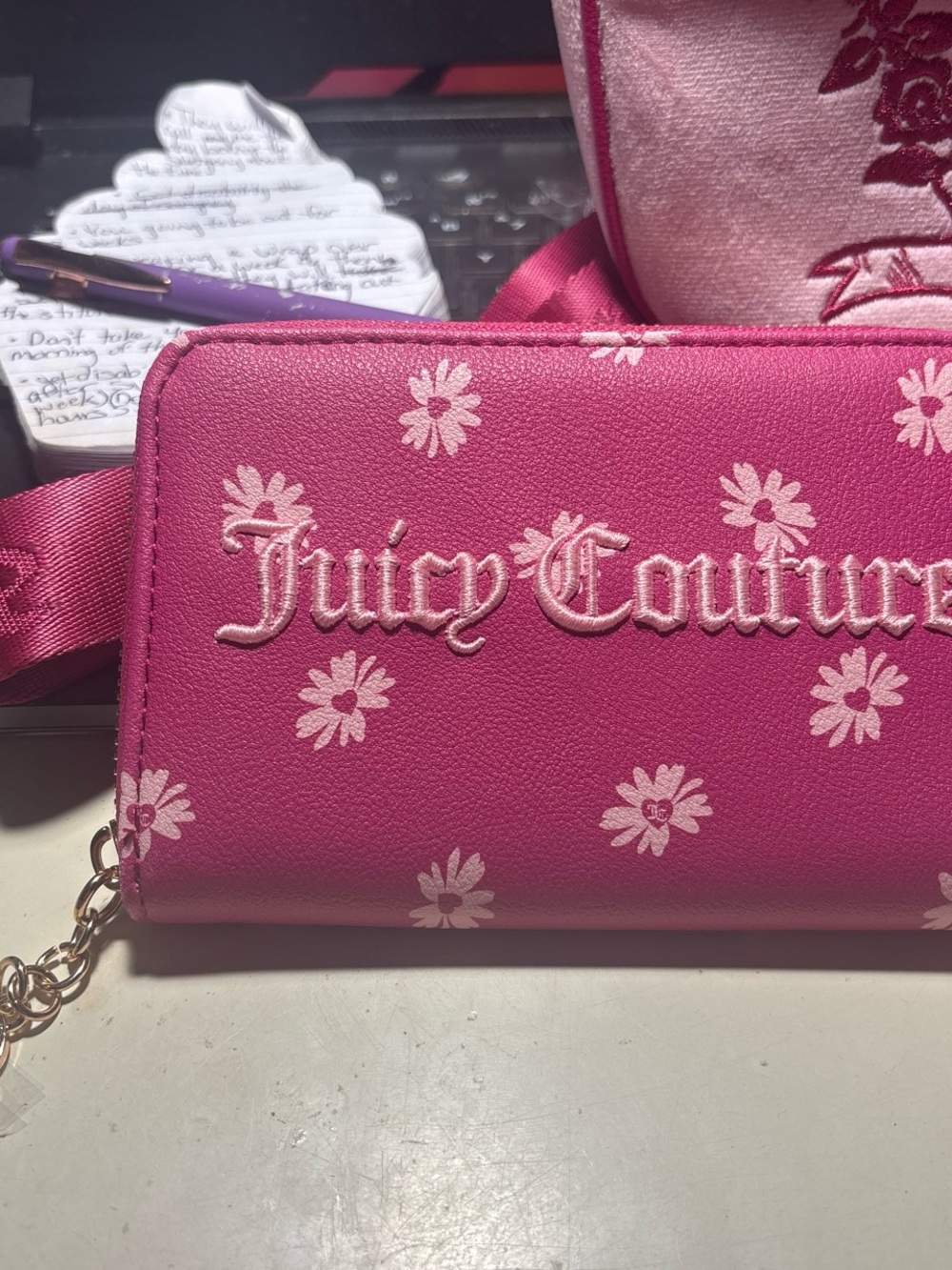 Juicy Couture Hot Pink Daisy Zip-Around Wallet